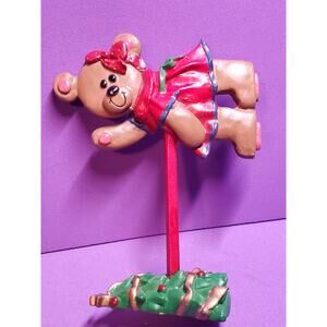 Bear over Christmas Tree Figurine - Ceramic